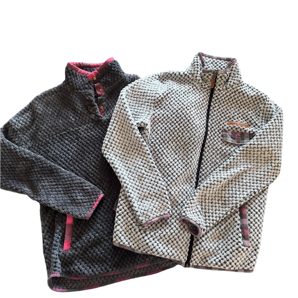 Lot of 2 Simply Southern Textured Fleece Pullover Sweater Womens Small